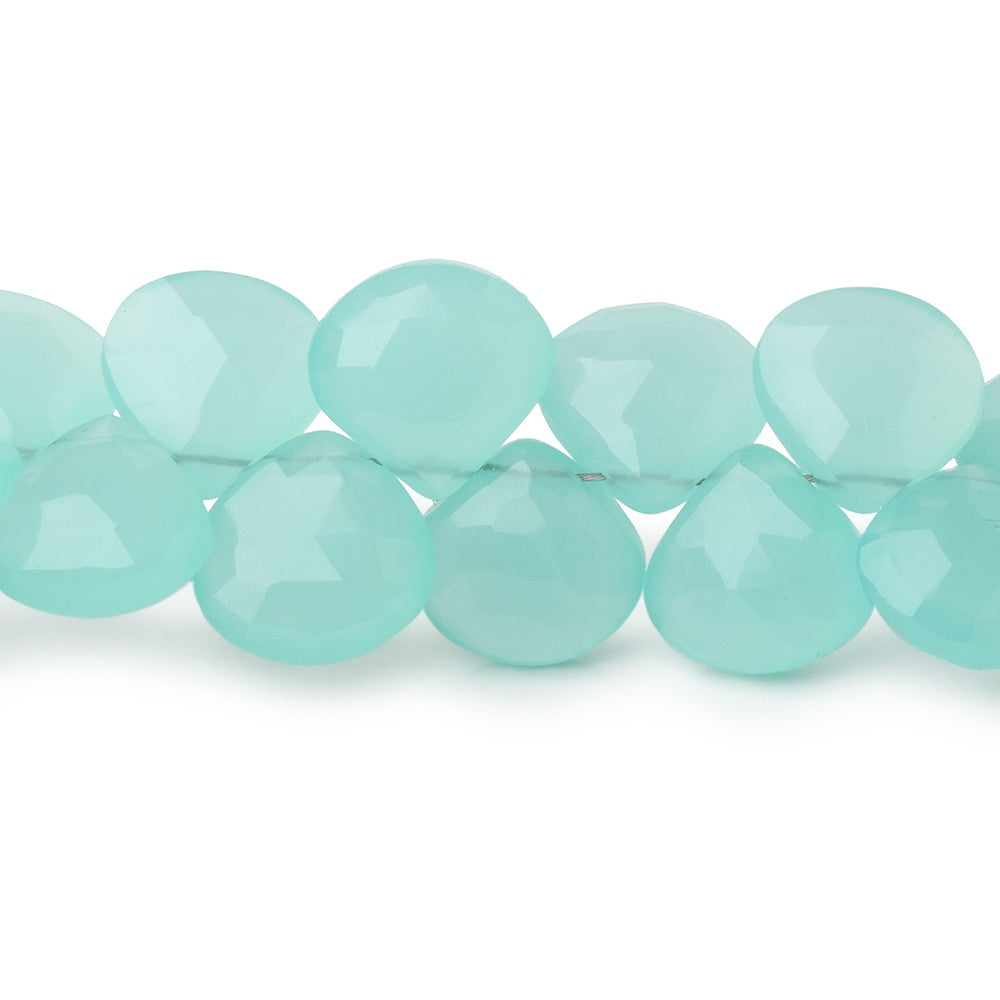 10-11mm Sea Blue Chalcedony faceted hearts 8 inch 35 beads AA (ONLINE ORDER ONLY)