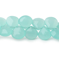 10-11mm Sea Blue Chalcedony faceted hearts 8 inch 35 beads AA (ONLINE ORDER ONLY)