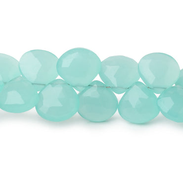 10-11mm Sea Blue Chalcedony faceted hearts 8 inch 35 beads AA (ONLINE ORDER ONLY)
