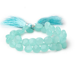10-11mm Sea Blue Chalcedony faceted hearts 8 inch 35 beads AA (ONLINE ORDER ONLY)