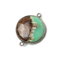 21.5mm Black Gold .925 Bezel Chrysoprase & Matrix faceted coin Connector 1 piece (ONLINE ORDER ONLY)