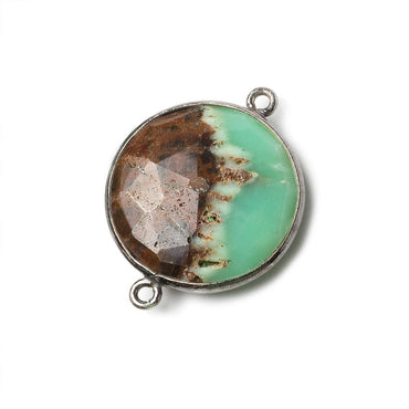 21.5mm Black Gold .925 Bezel Chrysoprase & Matrix faceted coin Connector 1 piece (ONLINE ORDER ONLY)