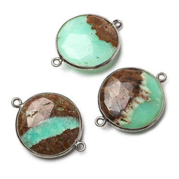 21.5mm Black Gold .925 Bezel Chrysoprase & Matrix faceted coin Connector 1 piece (ONLINE ORDER ONLY)