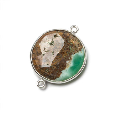 21.5mm Silver Bezel Chrysoprase & Matrix faceted coin Connector 1 piece (ONLINE ORDER ONLY)