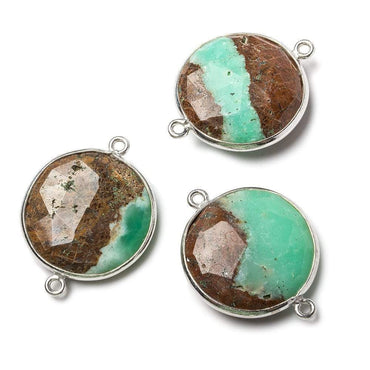 21.5mm Silver Bezel Chrysoprase & Matrix faceted coin Connector 1 piece (ONLINE ORDER ONLY)