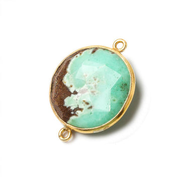 21.5mm Vermeil Bezel Chrysoprase & Matrix faceted coin Connector 1 piece (ONLINE ORDER ONLY)