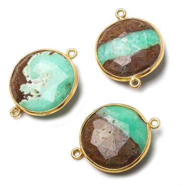 21.5mm Vermeil Bezel Chrysoprase & Matrix faceted coin Connector 1 piece (ONLINE ORDER ONLY)