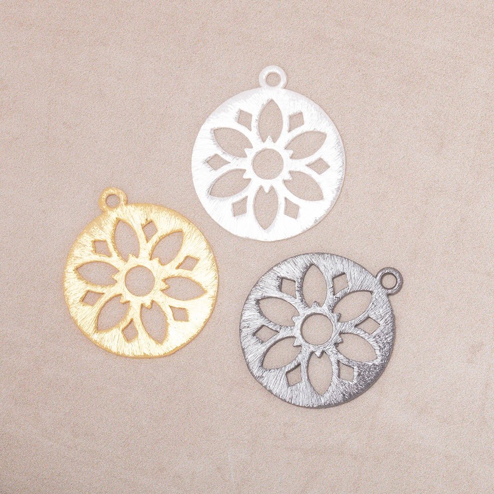 21mm Brushed Filigree Coin Charm Set of 4 pieces (ONLINE ORDER ONLY)