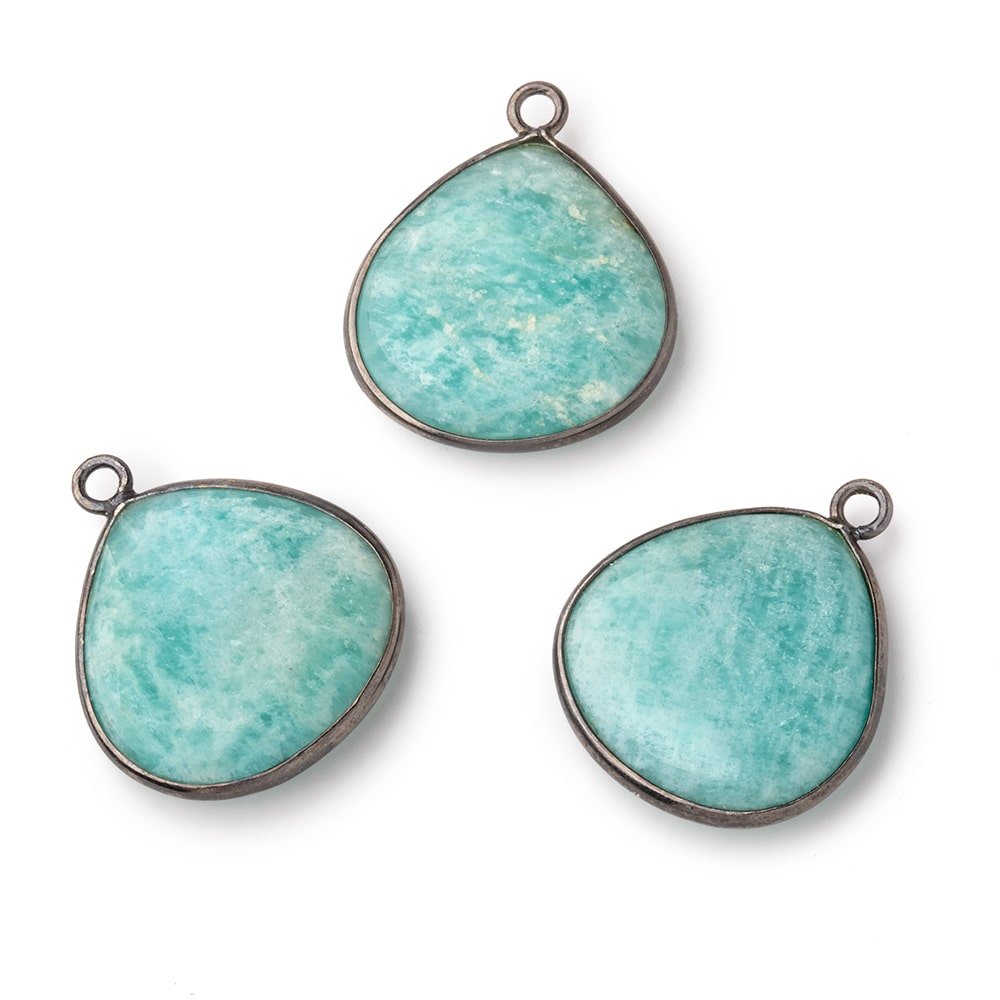 21mm Black Gold .925 Bezel Amazonite Plain Heart Pendant 1 Focal Bead (ONLINE ORDER ONLY)