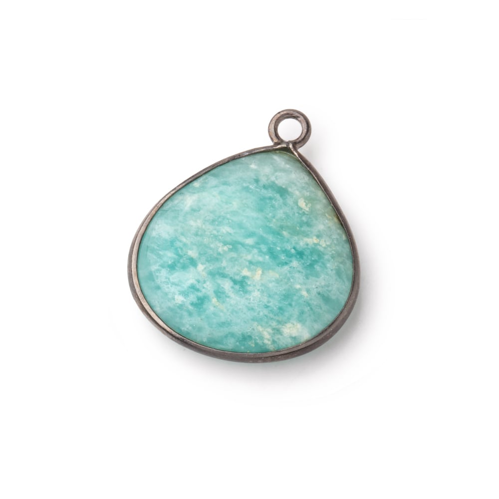 21mm Black Gold .925 Bezel Amazonite Plain Heart Pendant 1 Focal Bead (ONLINE ORDER ONLY)
