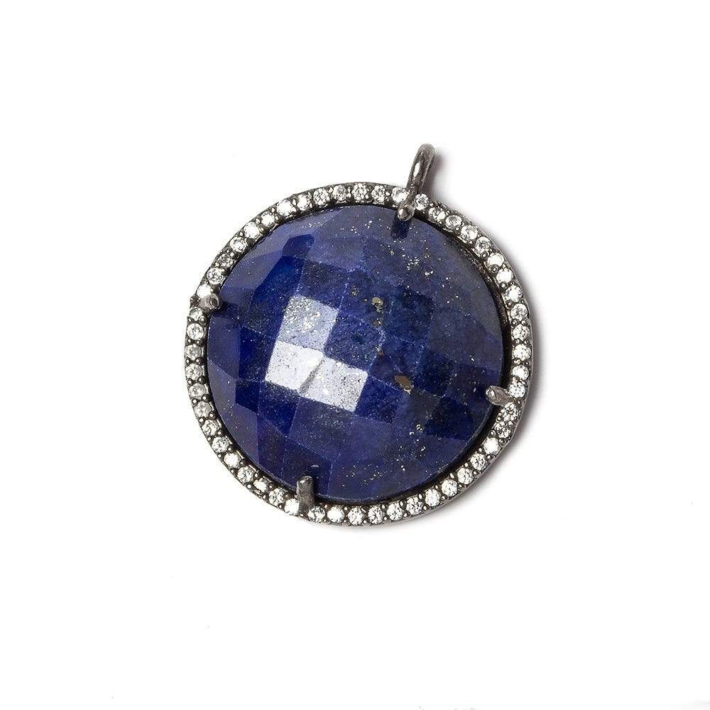 21mm Black Gold Bezel CZ & Lapis Lazuli Coin Pendant 1 focal bead (ONLINE ORDER ONLY)