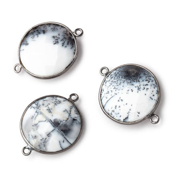 21mm Black Gold Bezel Dendritic Opal Faceted Coin Connector 1 piece (ONLINE ORDER ONLY)