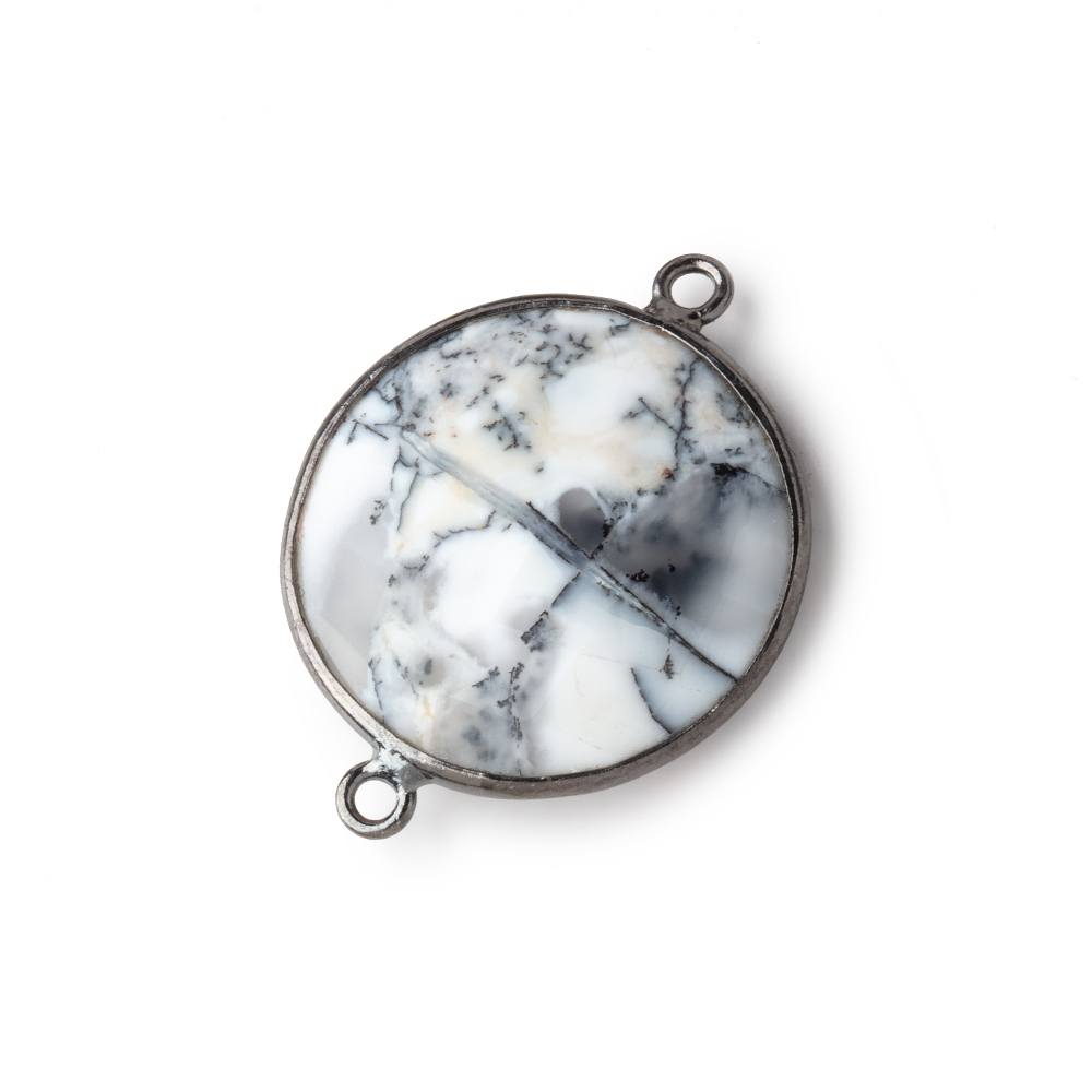 21mm Black Gold Bezel Dendritic Opal Faceted Coin Connector 1 piece (ONLINE ORDER ONLY)