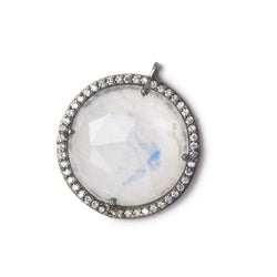 21mm Black Gold Bezel White CZ and Rainbow Moonstone Coin Pendant 1 focal bead (ONLINE ORDER ONLY)