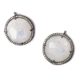 21mm Black Gold Bezel White CZ and Rainbow Moonstone Coin Pendant 1 focal bead (ONLINE ORDER ONLY)