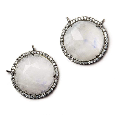 21mm Black Gold Bezel White CZ and Rainbow Moonstone Coin Top Ring Connector 1 focal bead (ONLINE ORDER ONLY)