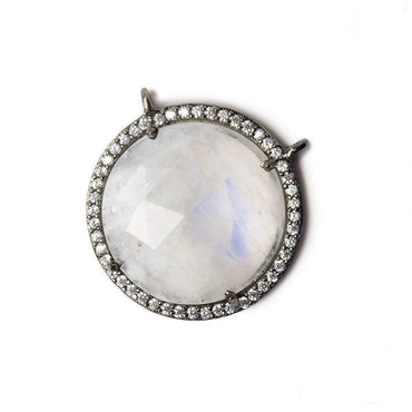 21mm Black Gold Bezel White CZ and Rainbow Moonstone Coin Top Ring Connector 1 focal bead (ONLINE ORDER ONLY)