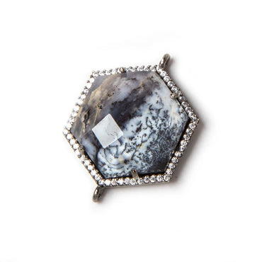 21mm Black Gold Bezeled White CZ & Dendritic Opal Hexagon Connector 1 pc (ONLINE ORDER ONLY)