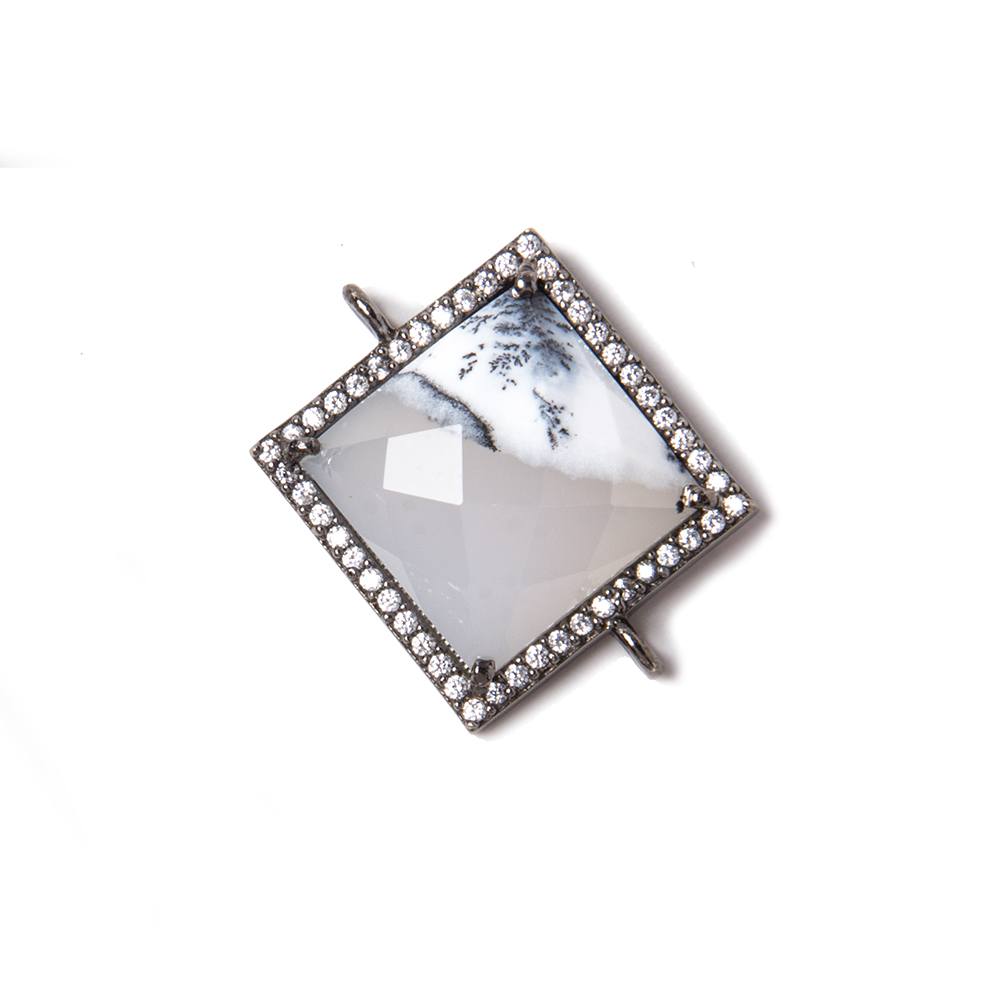 21mm Black Gold Bezeled White CZ & Dendritic Opal Square Connector 1 pc (ONLINE ORDER ONLY)