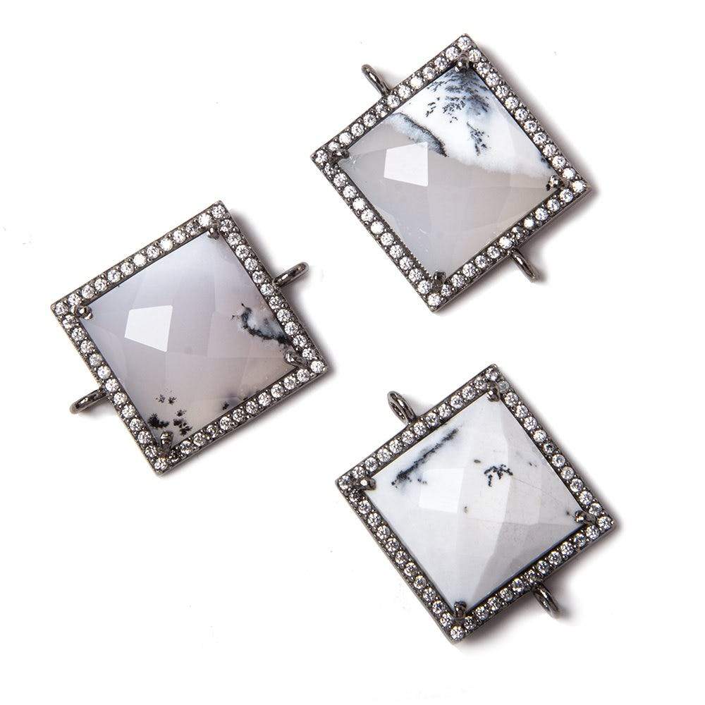 21mm Black Gold Bezeled White CZ & Dendritic Opal Square Connector 1 pc (ONLINE ORDER ONLY)