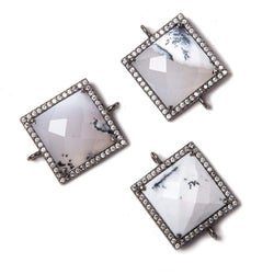 21mm Black Gold Bezeled White CZ & Dendritic Opal Square Connector 1 pc (ONLINE ORDER ONLY)
