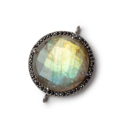 21mm Black Gold & Black CZ Bezel Labradorite Coin Connector 1 Focal (ONLINE ORDER ONLY)