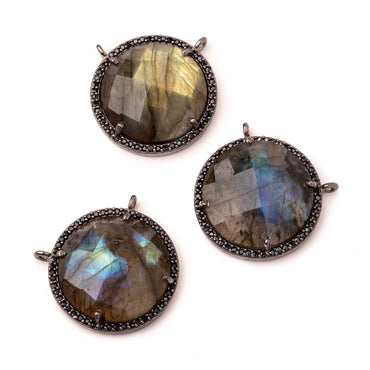21mm Black Gold & Black CZ Bezel Labradorite Coin Connector 1 Focal Bead (ONLINE ORDER ONLY)