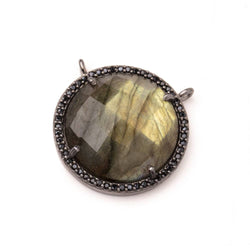 21mm Black Gold & Black CZ Bezel Labradorite Coin Connector 1 Focal Bead (ONLINE ORDER ONLY)