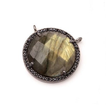 21mm Black Gold & Black CZ Bezel Labradorite Coin Connector 1 Focal Bead (ONLINE ORDER ONLY)