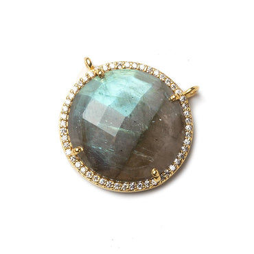 21mm Vermeil Bezel CZ and Labradorite Coin Top Ring Connector 1 focal bead (ONLINE ORDER ONLY)