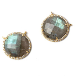 21mm Vermeil Bezel CZ and Labradorite Coin Top Ring Connector 1 focal bead (ONLINE ORDER ONLY)