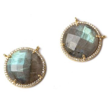 21mm Vermeil Bezel CZ and Labradorite Coin Top Ring Connector 1 focal bead (ONLINE ORDER ONLY)