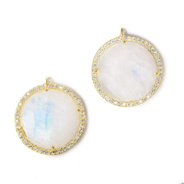 21mm Vermeil Bezel White CZ and Rainbow Moonstone Coin Pendant 1 focal bead (ONLINE ORDER ONLY)