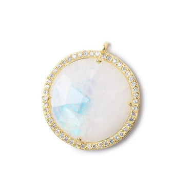 21mm Vermeil Bezel White CZ and Rainbow Moonstone Coin Pendant 1 focal bead (ONLINE ORDER ONLY)