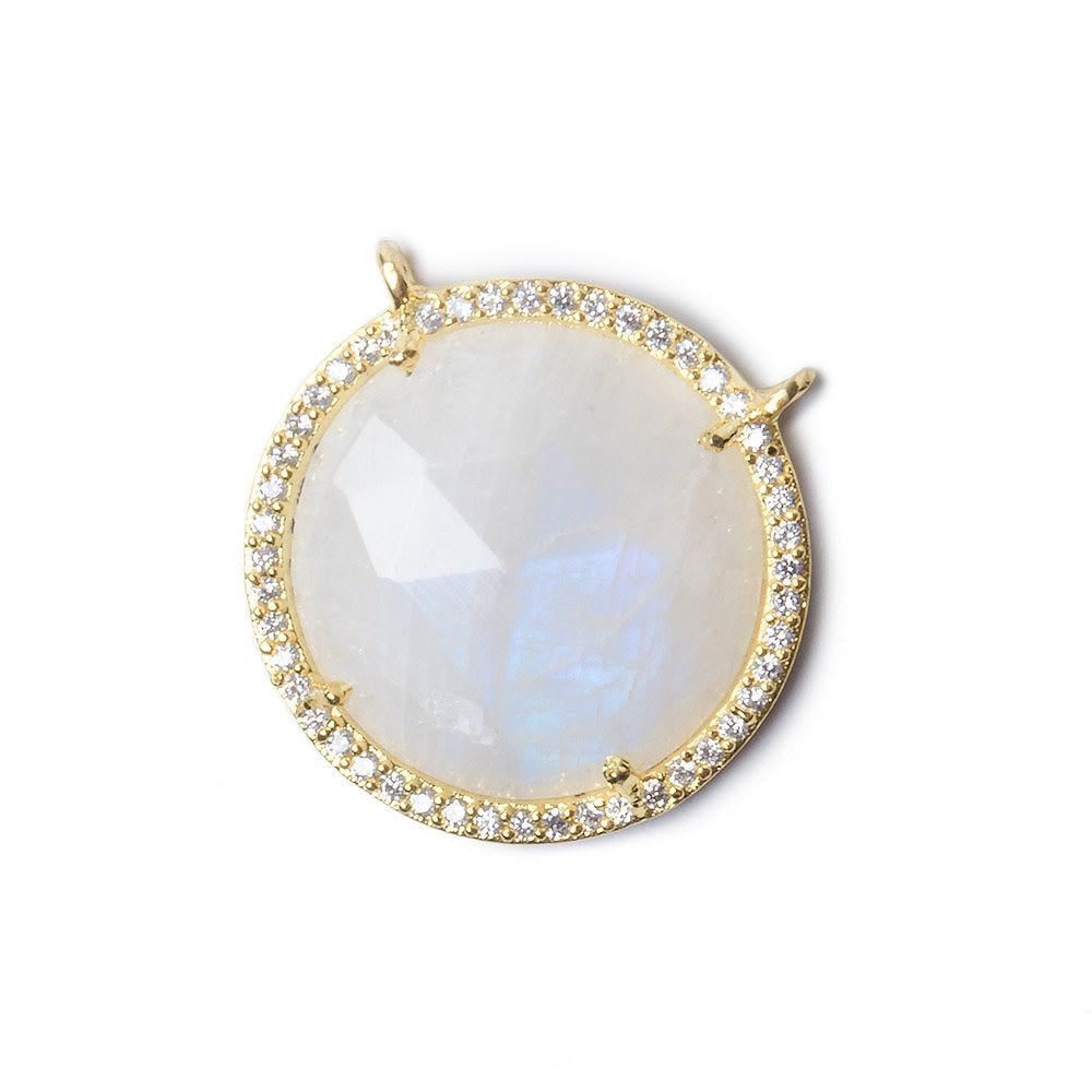 21mm Gold Bezel White CZ and Rainbow Moonstone Coin Top Ring Connector 1 focal bead (ONLINE ORDER ONLY)