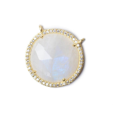 21mm Gold Bezel White CZ and Rainbow Moonstone Coin Top Ring Connector 1 focal bead (ONLINE ORDER ONLY)