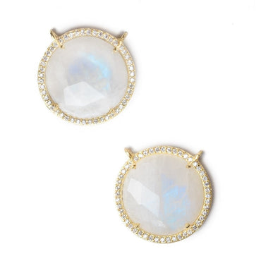 21mm Gold Bezel White CZ and Rainbow Moonstone Coin Top Ring Connector 1 focal bead (ONLINE ORDER ONLY)