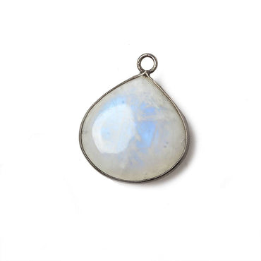 21mm Oxidized Sterling Silver Bezel Rainbow Moonstone plain heart Pendant 1 focal bead (ONLINE ORDER ONLY)
