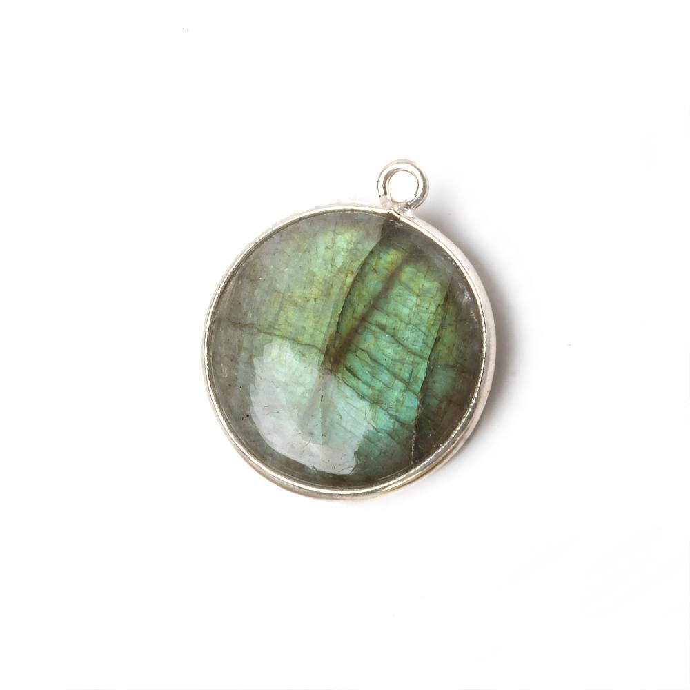 21mm Silver .925 Bezel Labradorite plain coin Pendant 1 piece (ONLINE ORDER ONLY)