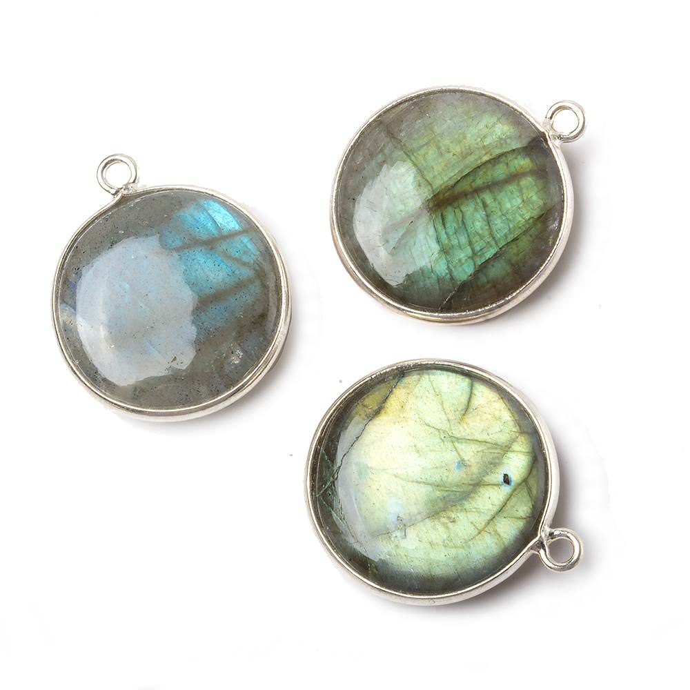21mm Silver .925 Bezel Labradorite plain coin Pendant 1 piece (ONLINE ORDER ONLY)