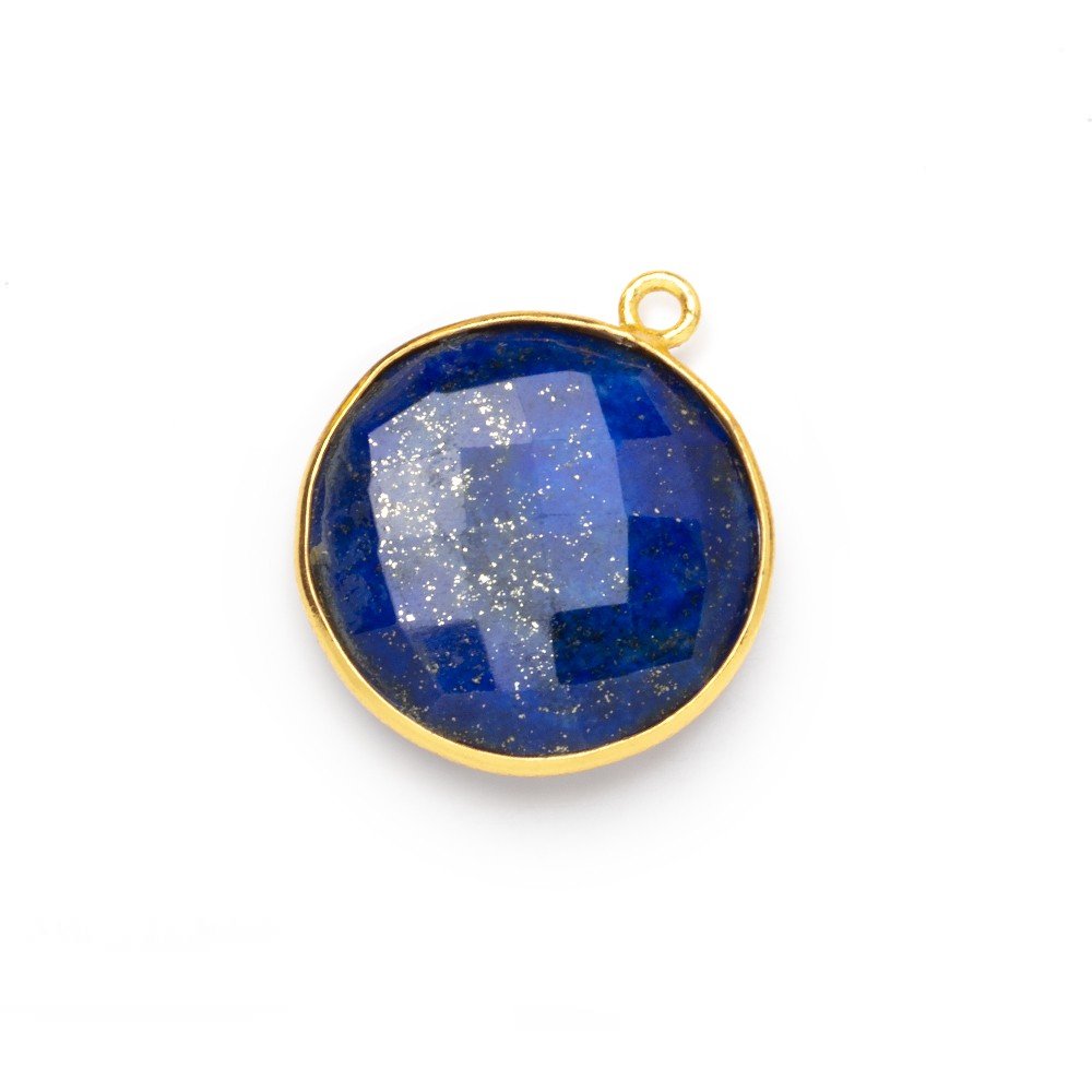 21mm Vermeil Bezel Lapis Lazuli Faceted Coin Pendant 1 piece (ONLINE ORDER ONLY)