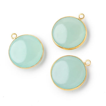 21mm Vermeil Bezel Seafoam Chalcedony Plain Coin Pendant 1 piece (ONLINE ORDER ONLY)