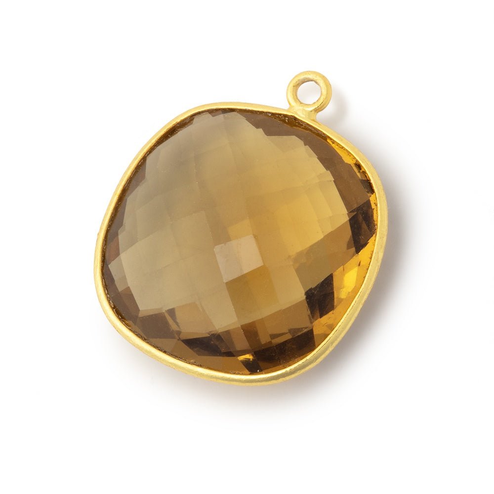 21mm Vermeil Bezel Whiskey Quartz Faceted Cushion Pendant 1 piece (ONLINE ORDER ONLY)