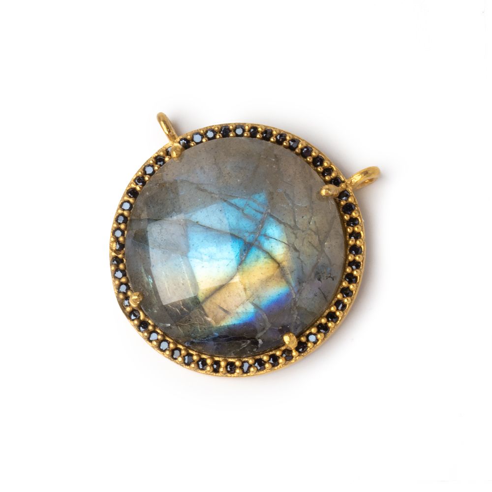 21mm Vermeil & Black CZ Bezel Labradorite Coin Connector 1 Focal (ONLINE ORDER ONLY)