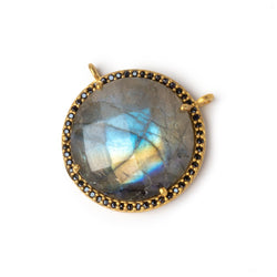 21mm Vermeil & Black CZ Bezel Labradorite Coin Connector 1 Focal (ONLINE ORDER ONLY)