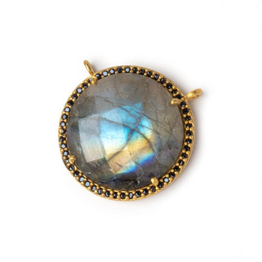 21mm Vermeil & Black CZ Bezel Labradorite Coin Connector 1 Focal (ONLINE ORDER ONLY)