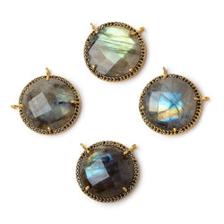 21mm Vermeil & Black CZ Bezel Labradorite Coin Connector 1 Focal (ONLINE ORDER ONLY)