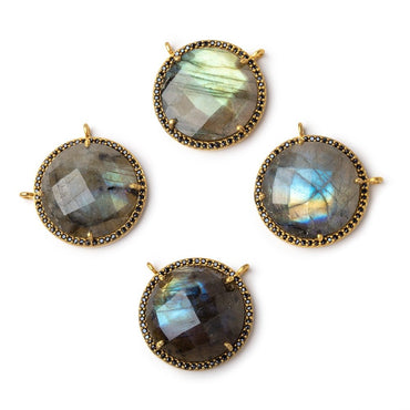 21mm Vermeil & Black CZ Bezel Labradorite Coin Connector 1 Focal (ONLINE ORDER ONLY)