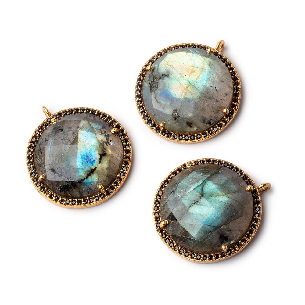 21mm Vermeil & Black CZ Bezel Labradorite Coin Pendant 1 Focal Bead (ONLINE ORDER ONLY)