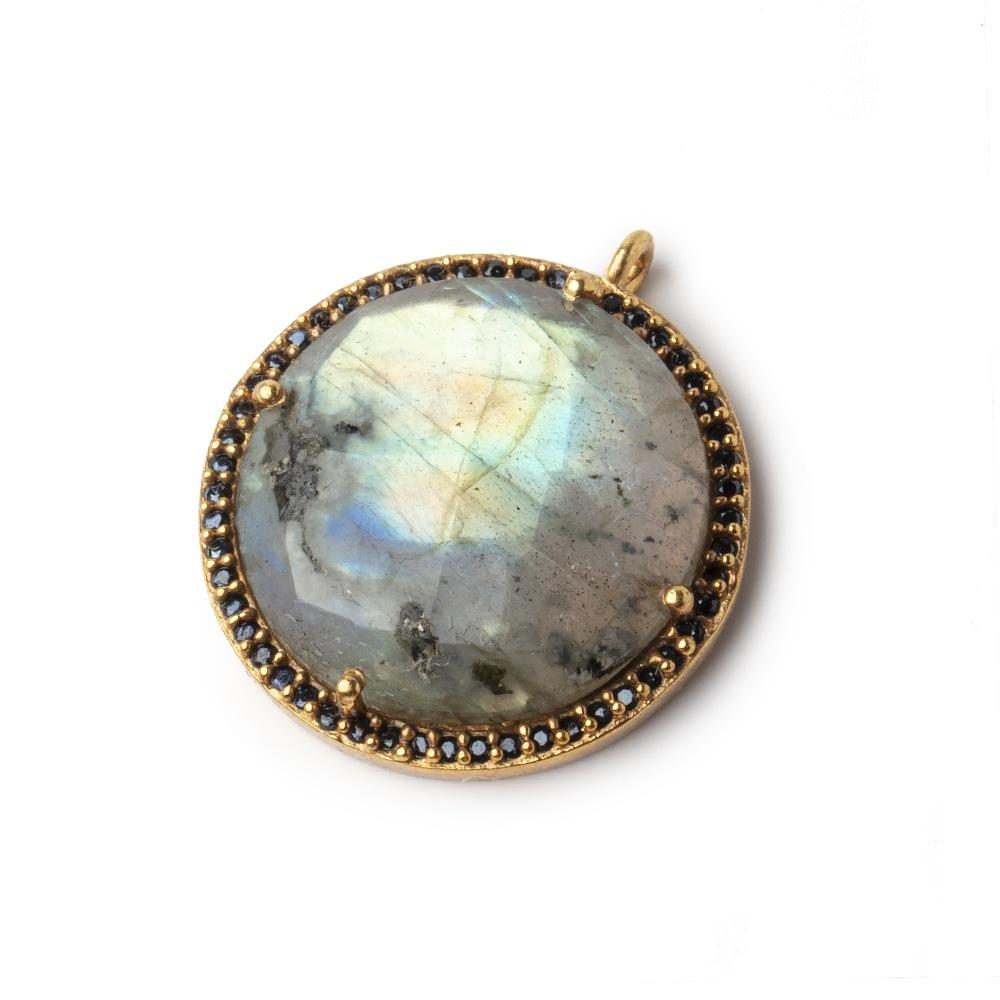 21mm Vermeil & Black CZ Bezel Labradorite Coin Pendant 1 Focal Bead (ONLINE ORDER ONLY)